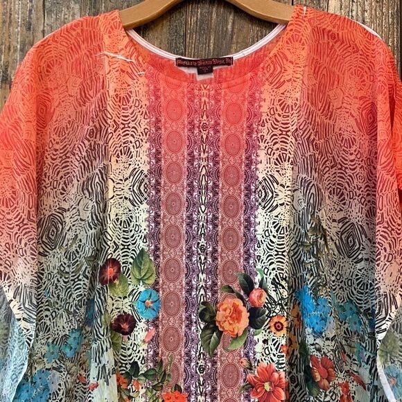 Sienna Rose Sz S Orange Floral Cottagecore  Boho Hippie Music Relaxed Blouse - Picture 4 of 12